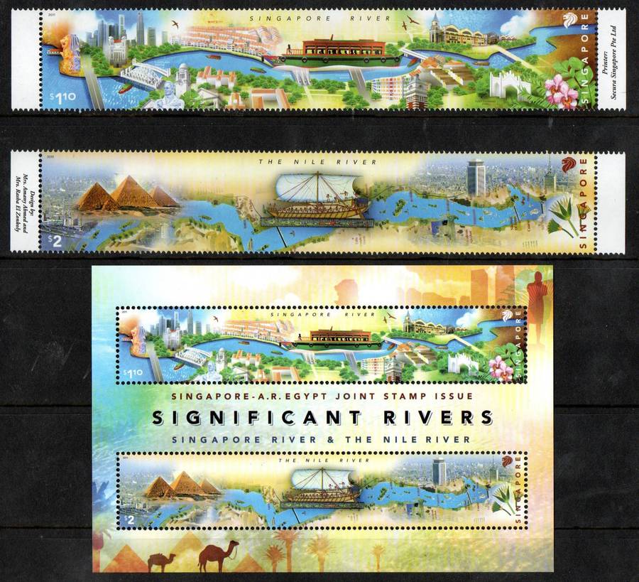 Singapore 2011 Significant rivers umm set of (x2) + msheet  SG2026-MS2028  CV GBP 11.