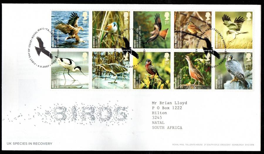 Gb 2007 Action for Species first day cover (Tallents House)  CV GBP 9.5.