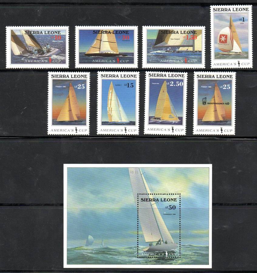 Sierra Leone 1987 Americas Cup umm set of (x8) + msheet  SG1011-MS1018  CV GBP 8.