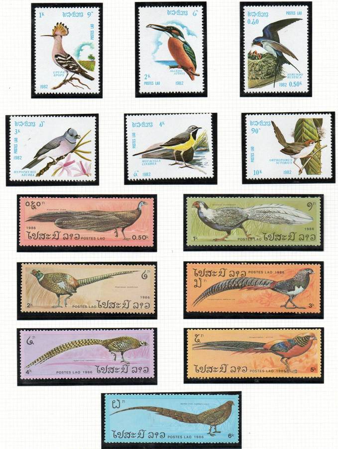Laos 1982 + 1986 birds (x2) umm sets  SG539-44 + SG908/14  CV GBP 16+