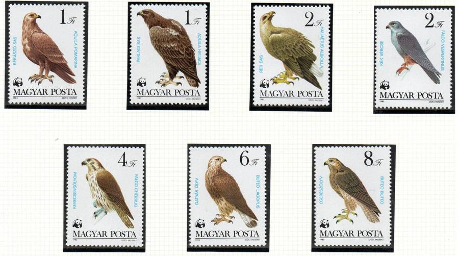 Hungary 1983 birds of prey umm set of (x6) singles  SG3507-3513  CV GBP 8+.