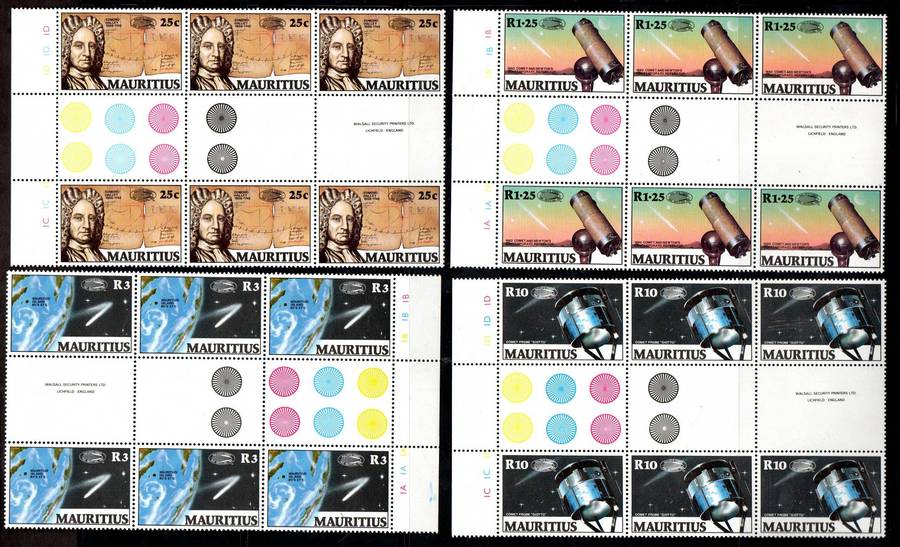 Mauritius 1986 Halleys Comet umm set of (x4) gutter control blks of (x6) - SG720/3. CV GBP 43.5.