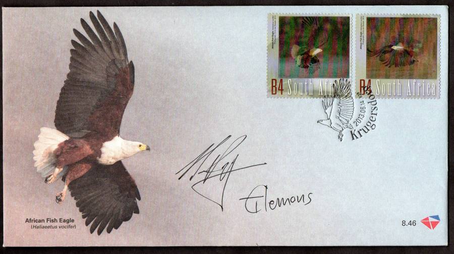 RSA 2013 Flight Of The African Fish Eagle FDC  8.46 double signed 'designer - Thea Clemons + other?'
