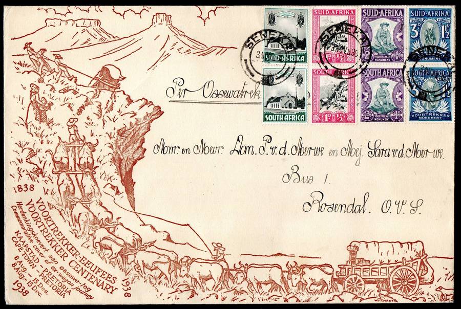 Union 1938 Voortrekker (Blood River Trek) cover - scarce Senekal cancels - 1 of 263  dated 3 Nov 19