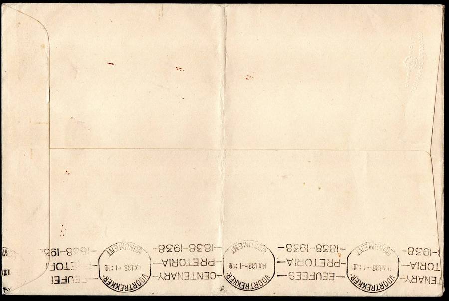 Union 1938 Voortrekker cover - as per scans. Potchefstroom cancels with odd varieties - as described