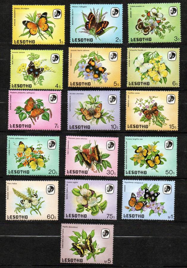 Lesotho 1984 butterflies umm set of (x16) singles - SG563/78 - CV GBP 8.5 - lovely set.