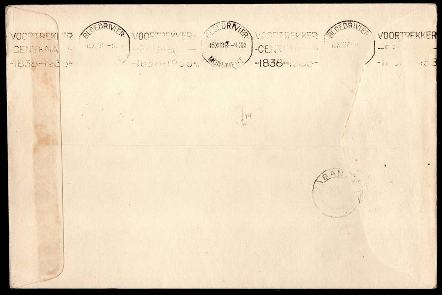 Union 1938 Voortrekker (Blood River Trek) cover - interesting Melmoth cancel dated 26 Nov 1938.