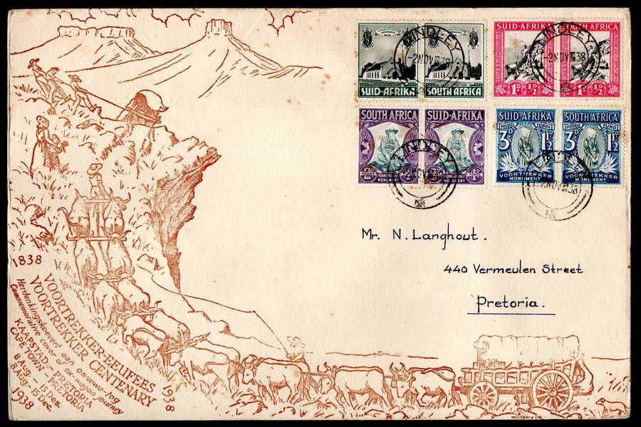 Union 1938 Voortrekker (Blood River) cover Lindley cancel 2 Nov 1938  1/351 - condition per scans.
