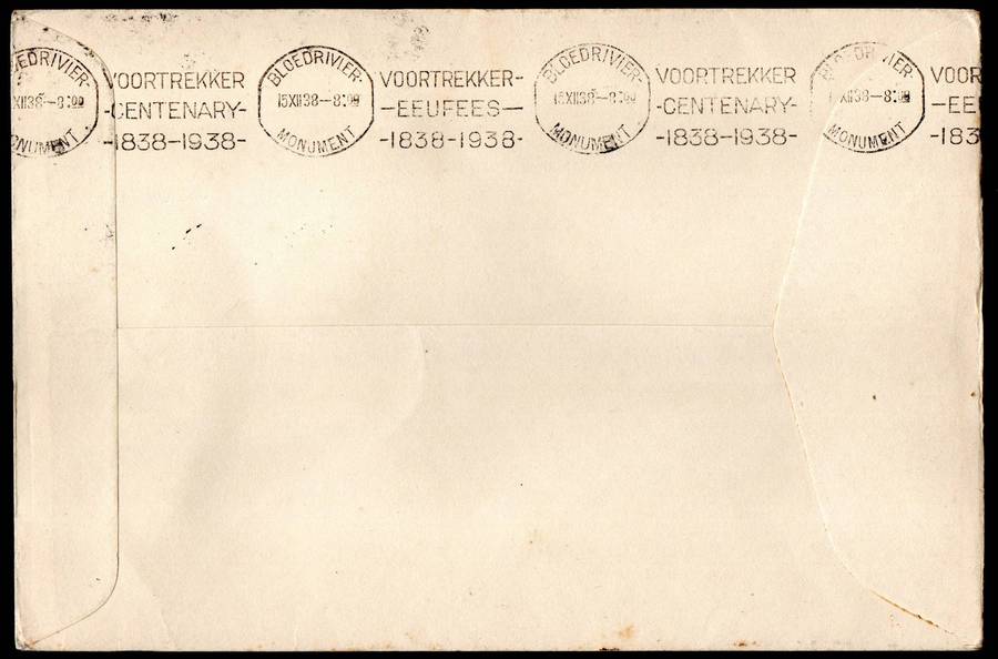 Union 1938 Voortrekker (Blood River) cover Lindley cancel 2 Nov 1938  1/351 - condition per scans.