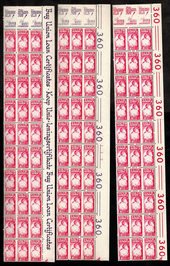 Union 1942-4 war effort reduced 1d (X3) marginal strips mint (mounted in margins) - CC96 CV+- R750.