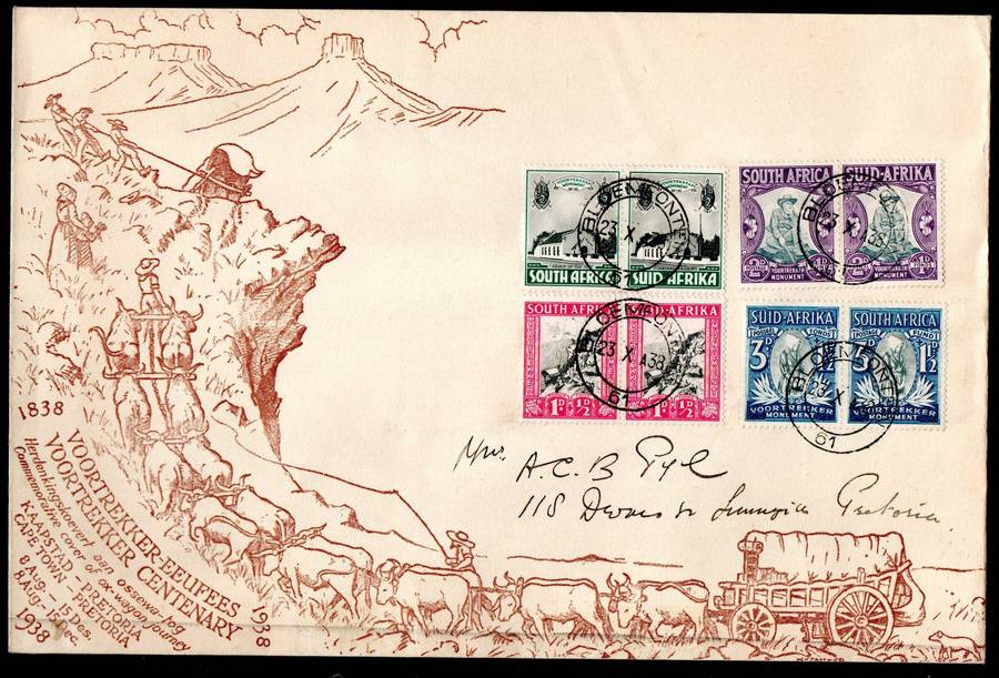 Union 1938 Voortrekker cover - as per scans - Bloemfontein cancels.