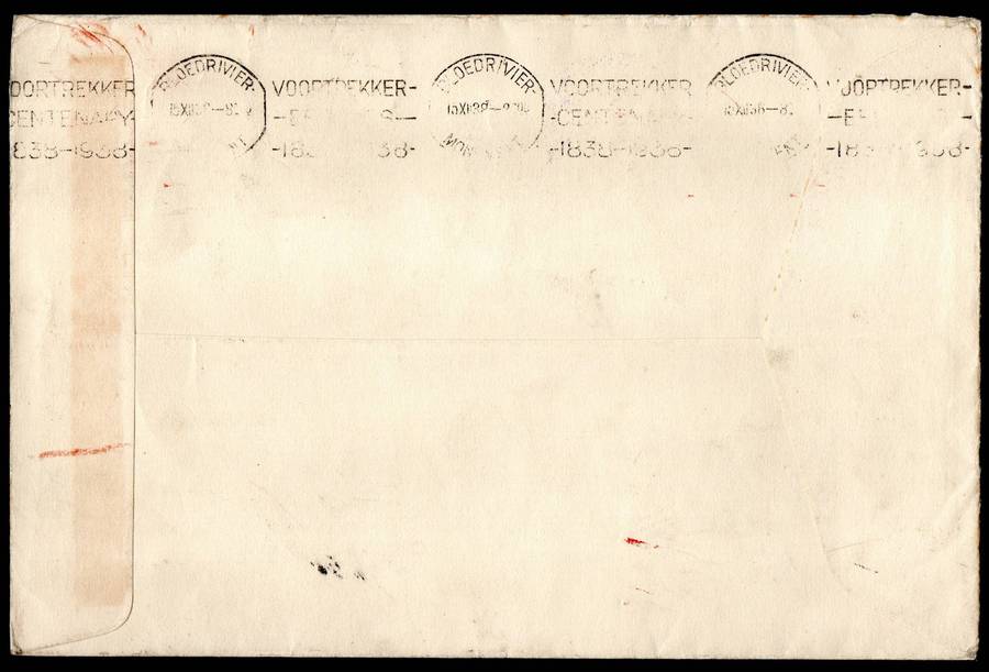 Union 1938 Voortrekker (Blood River Trek) cover Pietermaritzburg cancels  with purple cachet.