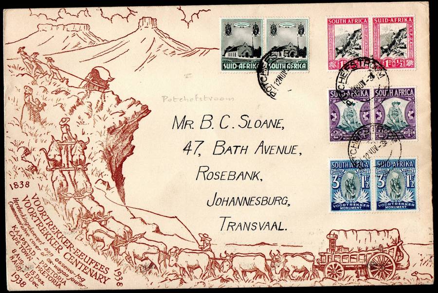 Union 1938 Voortrekker cover - as per scans. Potchefstroom cancels.