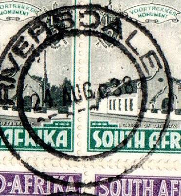 Union 1938 Voortrekker cover Riversdale cancels - 1 of 585  dd 24 AUG c38 - JHB, Bramley back stamps