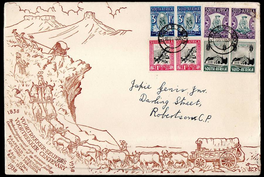 Union 1938 Voortrekker Trek cover - as per scans - Robertson cancels - 1 of 612  dated 16 VIII D38