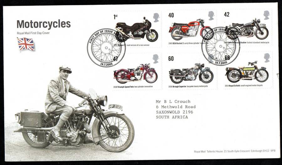 GB 2005 motorcycles first day covers (x2) (both postmarks) - as per scans - CV GBP 11.5.