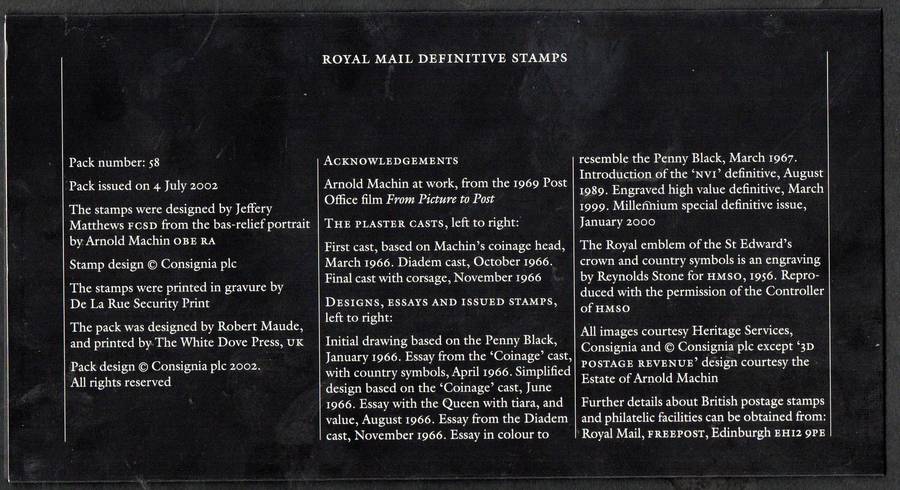 GB 2002 Machin definitive mint presentation pack no 62 - as per scans.