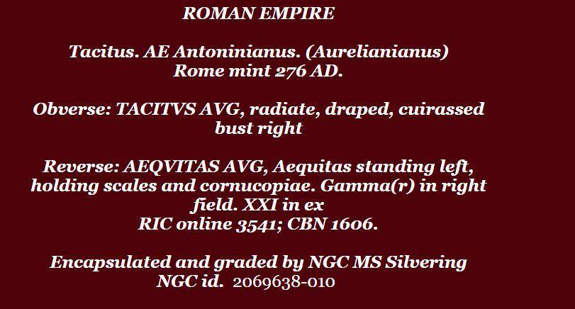 BI Antoninianus NGC Certified MS Tacitus Roman coin Silvering