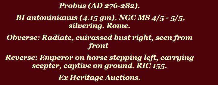 Probus (AD 276-282). BI antoninianus (4.15 gm) NGC MS 45, 55