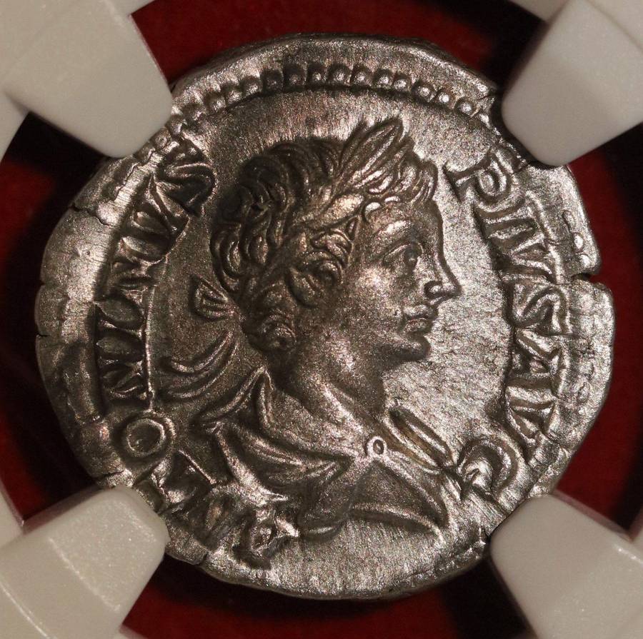 Caracalla AR Silver denarius IN CARTH NGC AU Roman coin