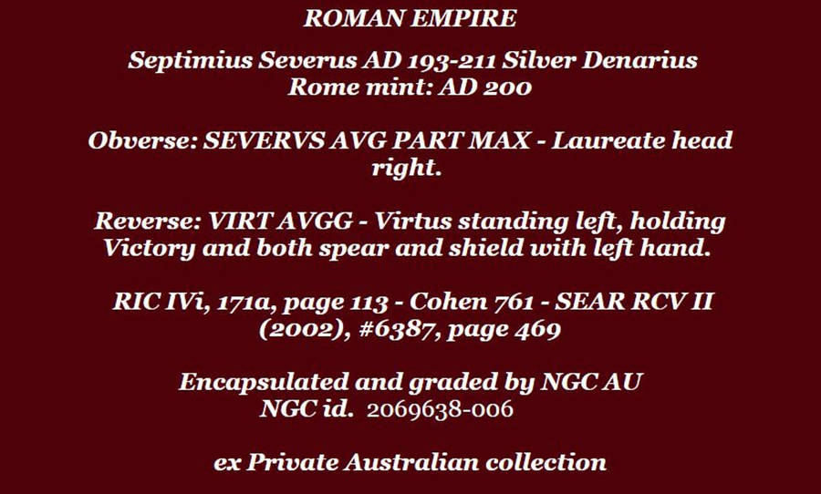 AR Denarius, NGC Certified XF Septimius Severus Roman coin