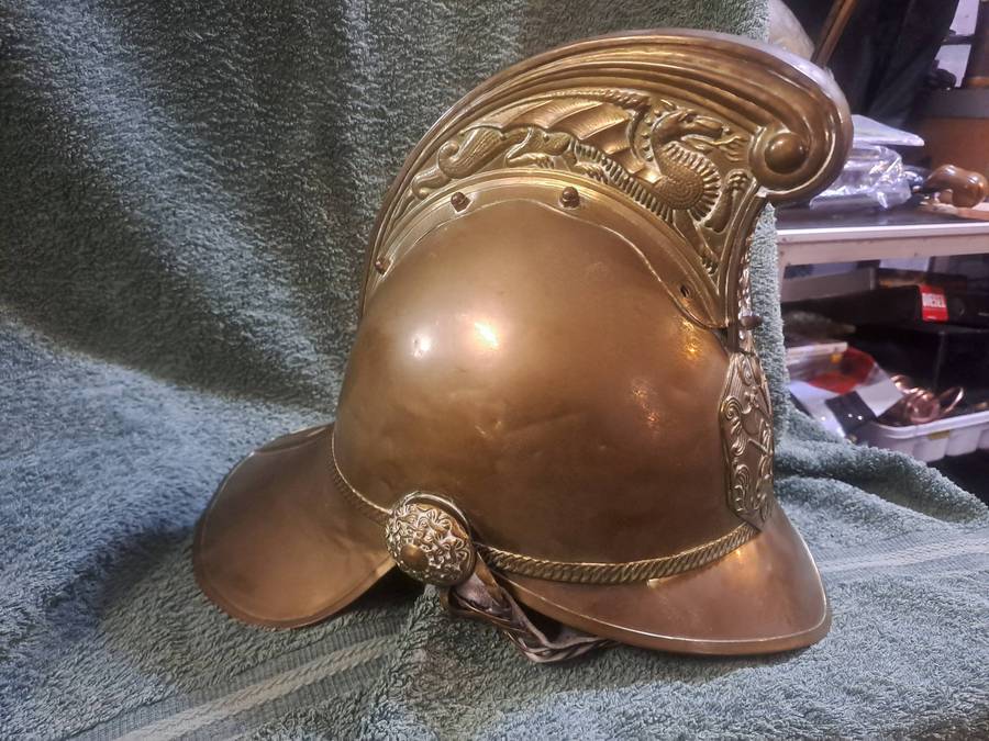 Vintage brass fireman's helmet