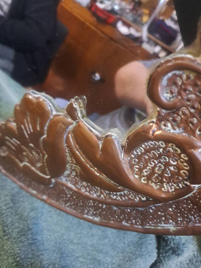 Vintage Hand beaten copper mirror 54cm in diameter