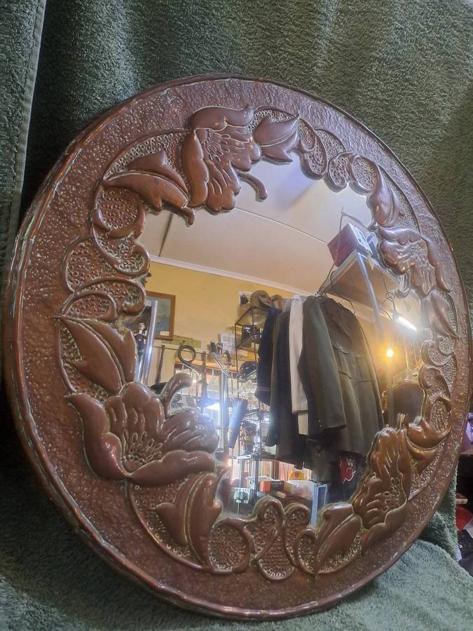 Vintage Hand beaten copper mirror 54cm in diameter