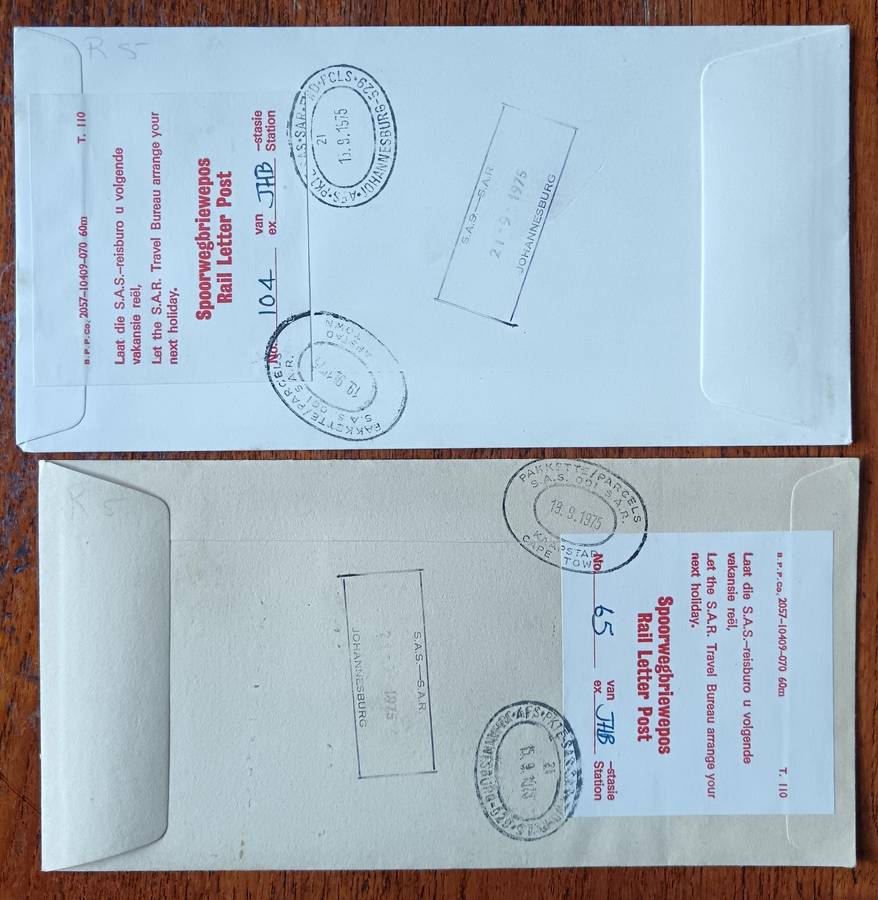 RSA pair of Railway Postal Africana covers 1975