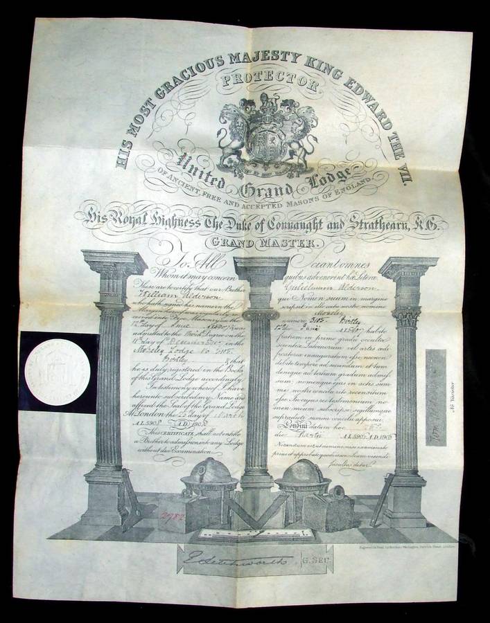 Vintage Free Mason Certificate
