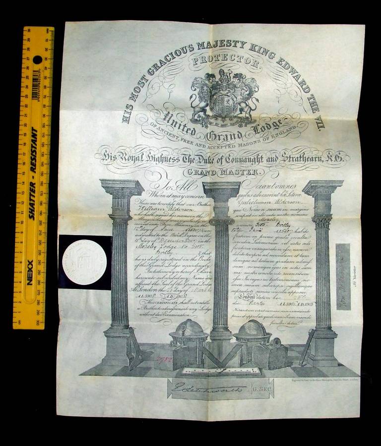 Vintage Free Mason Certificate