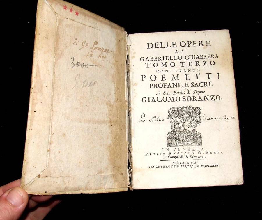 Opera of Tomo Terzo Chaiabrera & Poetical works of Giacomo Soranzo