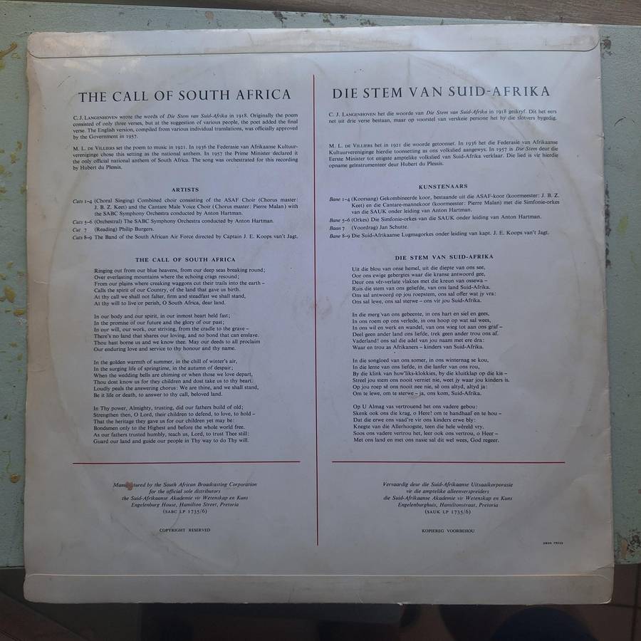 Die stem van Suid Africa LP vintage record