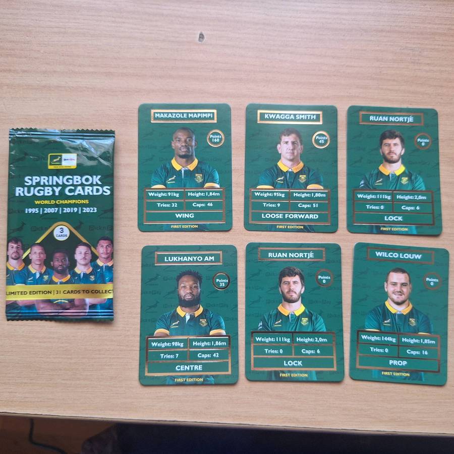 6 x Springbok Pick and Pay Rugby cards
