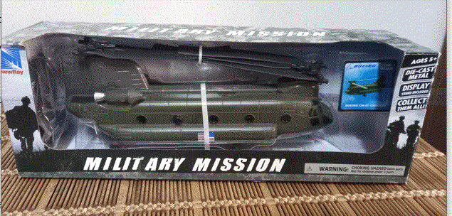 Chinook CH 47 US Army  Helicopter  New Ray D/Cast Model  Big for Scale 1/60 New D/ Box    Reduced