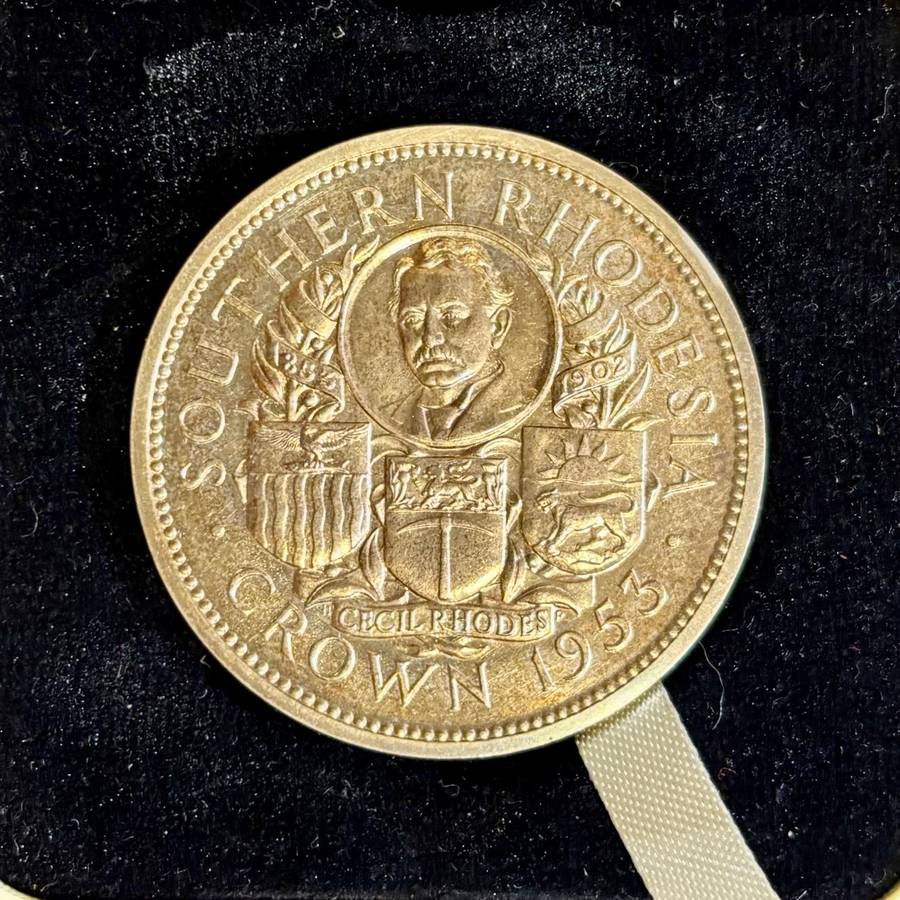 Rare Rhodesia 1953 Proof Silver Crown (5s), in Original Packaging.