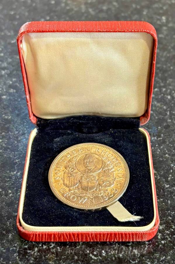 Rare Rhodesia 1953 Proof Silver Crown (5s), in Original Packaging.