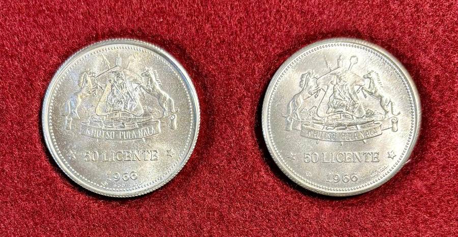 Pair of Lesotho 1966 Uncirculated Silver Crowns (50 Licente) BOTH VARIATIONS - Bid per Coin