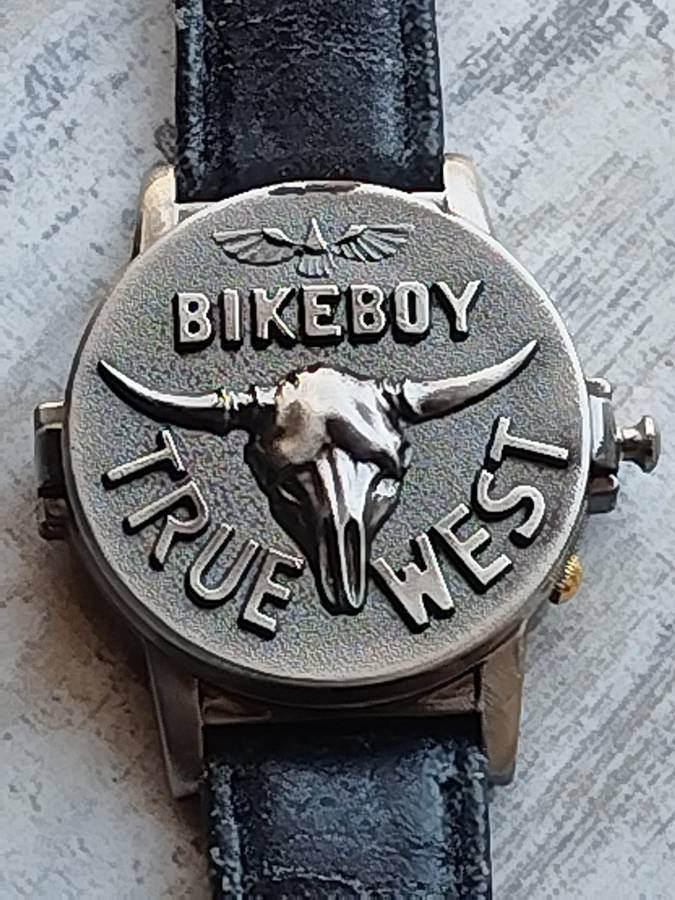 MENS STEEL BIKERBOY TRUE WEST WATCH IN EXCELLENT WORKING CONDITION