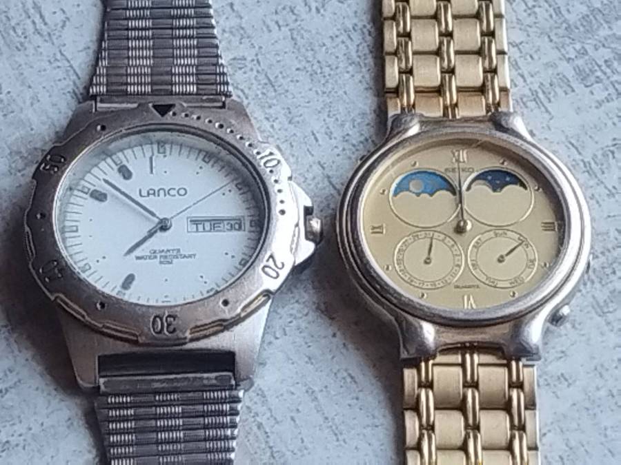 MENS VINTAGE SEIKO 7F18-7000 AND LANCO WATCHES - UNTESTED SELLING FOR SPARES OR REPAIRS