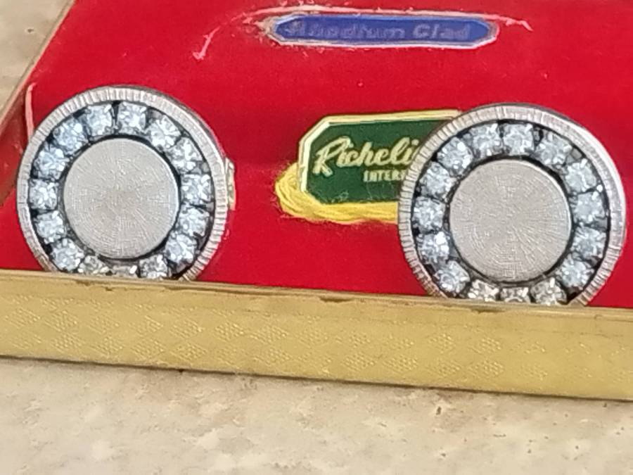 MENS VINTAGE CUFFLINKS RHODIUM CLAD MADE IN THE USA IN ORIGINAL DISPLAY BOX