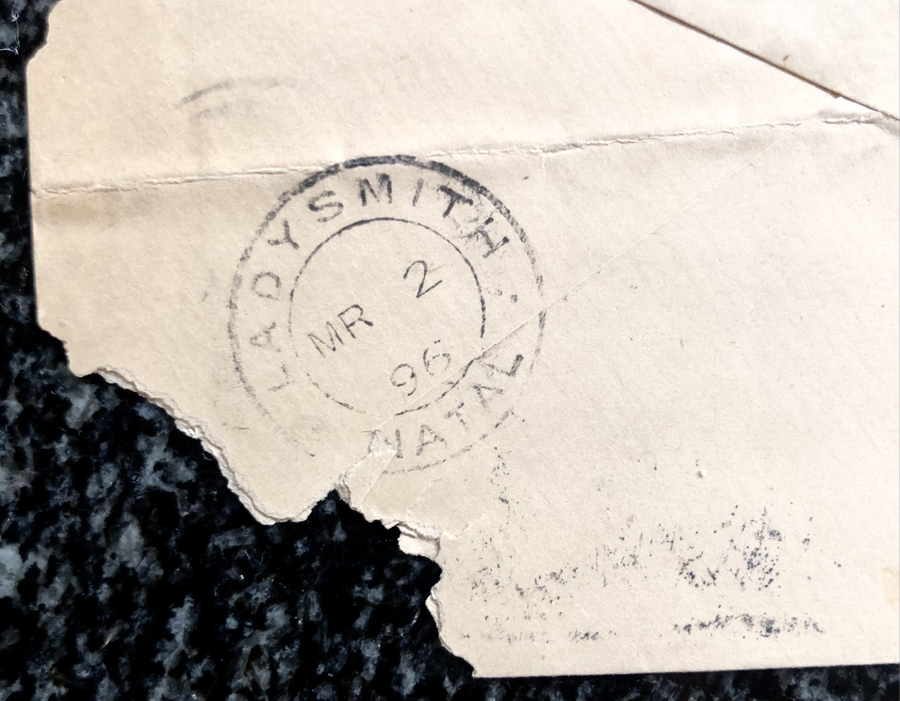 POSTAL HISTORY RECEIVED 1896 IN LADYSMITH NATAL