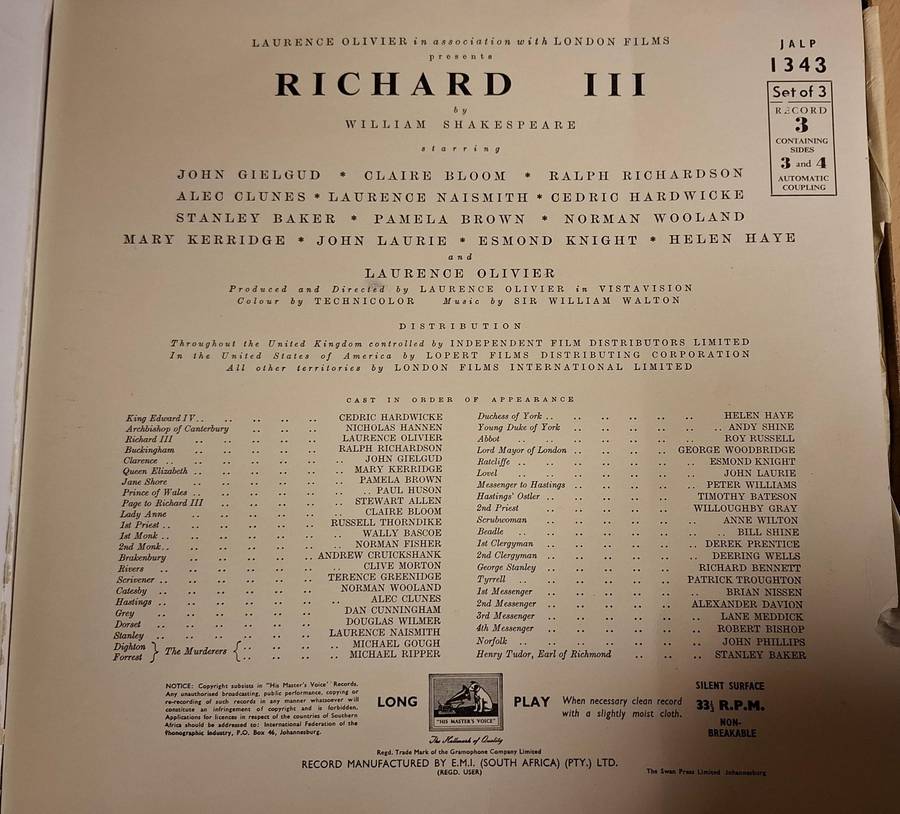Richard III by William Shakespeare - 3 LP/Vinyl Set