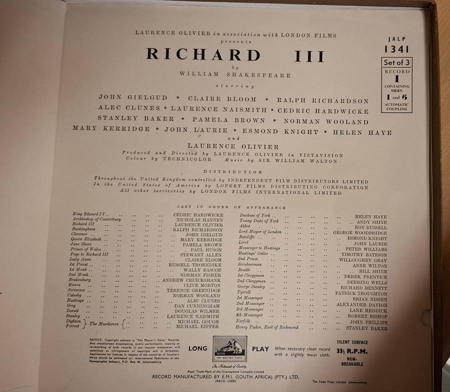 Richard III by William Shakespeare - 3 LP/Vinyl Set