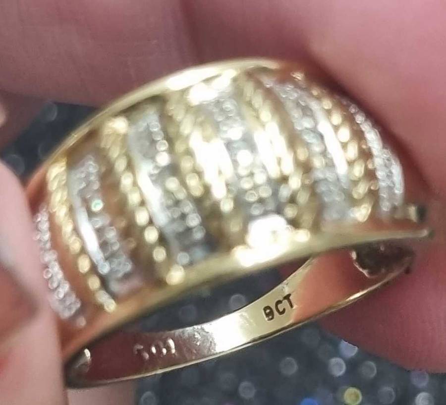 9ct Yellow and White Gold Wide Band Diamond Ring