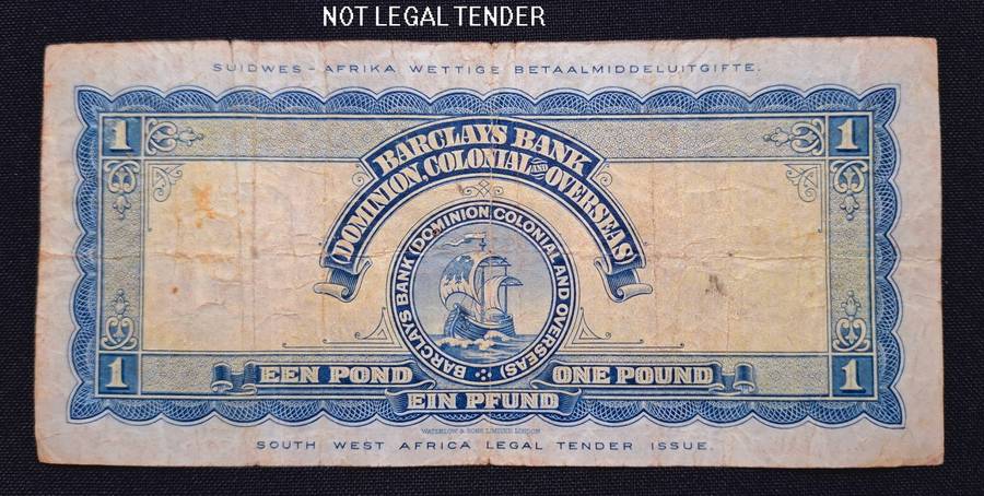 South West Africa -- BARCLAYS BANK One Pound Note   1ST November 1943