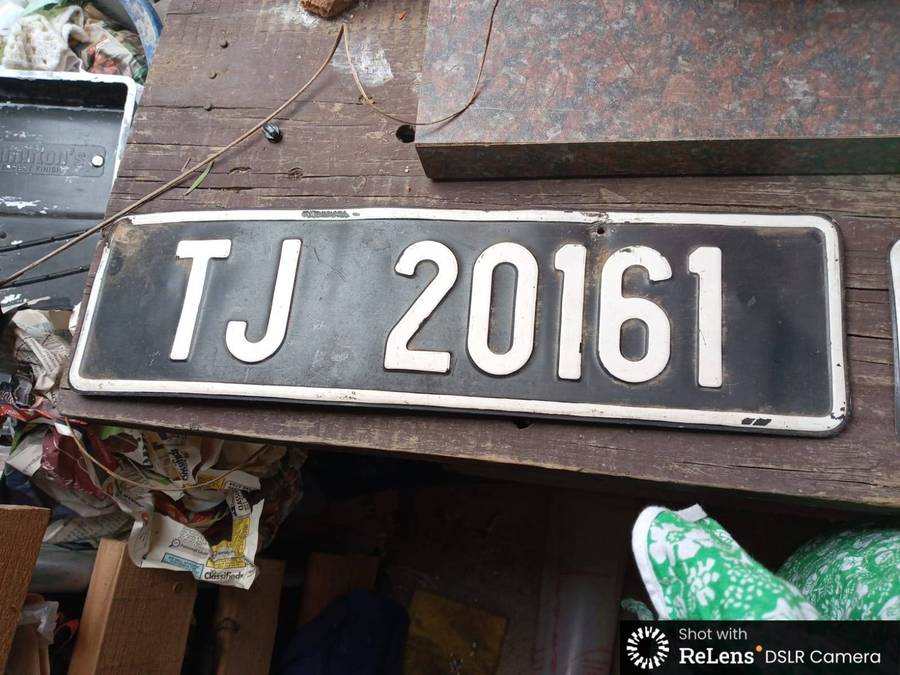 Antique TJ Number Plate - Black and White a classic
