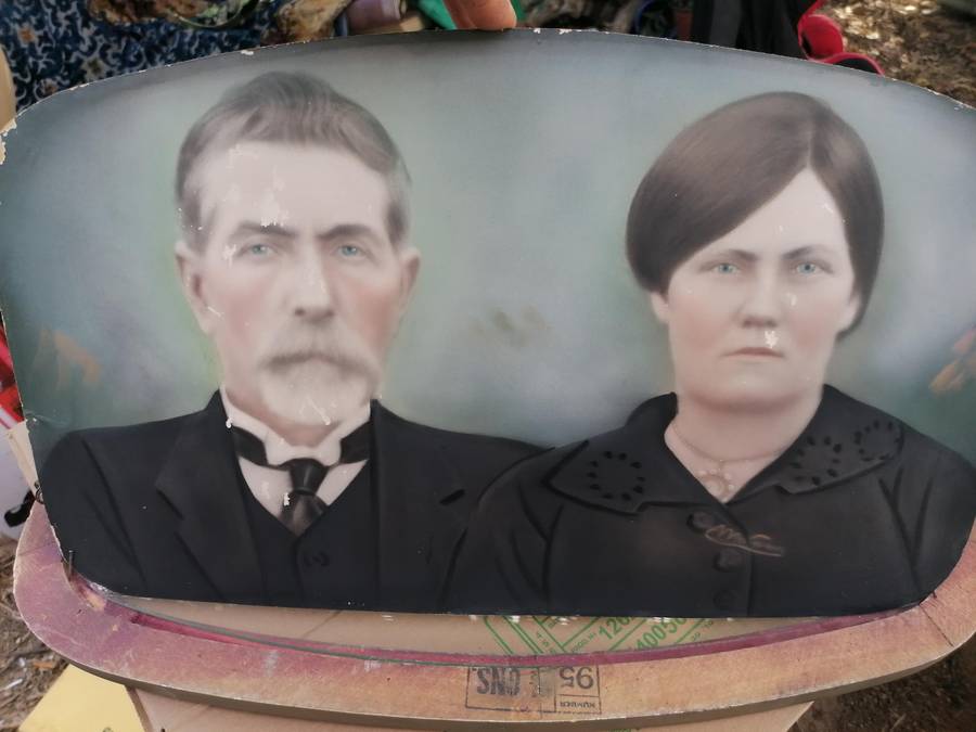 Antique framed photo with bubble glass