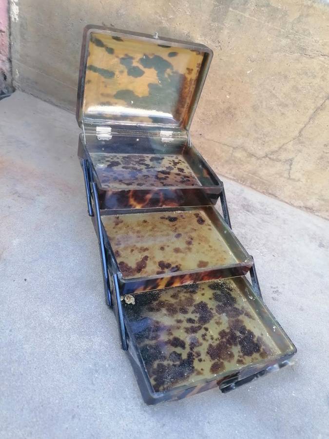 Antique Chinese Natural Animal Shell 3 Tier Box w/Carved Dragon