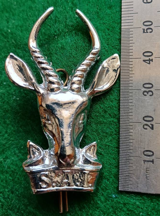 SADF large Chrome Bokkop cap badge